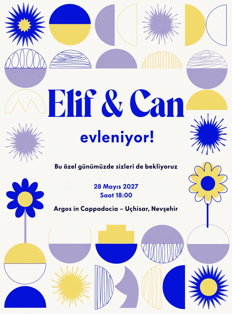 Geometrik pastel bloklu minimal eğlenceli düğün davetiyesi