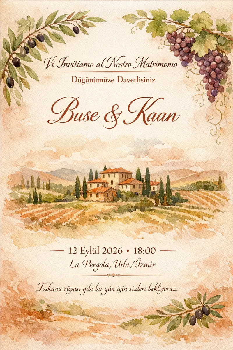 İtalyan villa temalı düğün davetiyesi