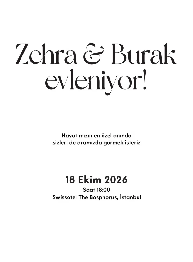 Siyah beyaz minimal modern düğün davetiyesi