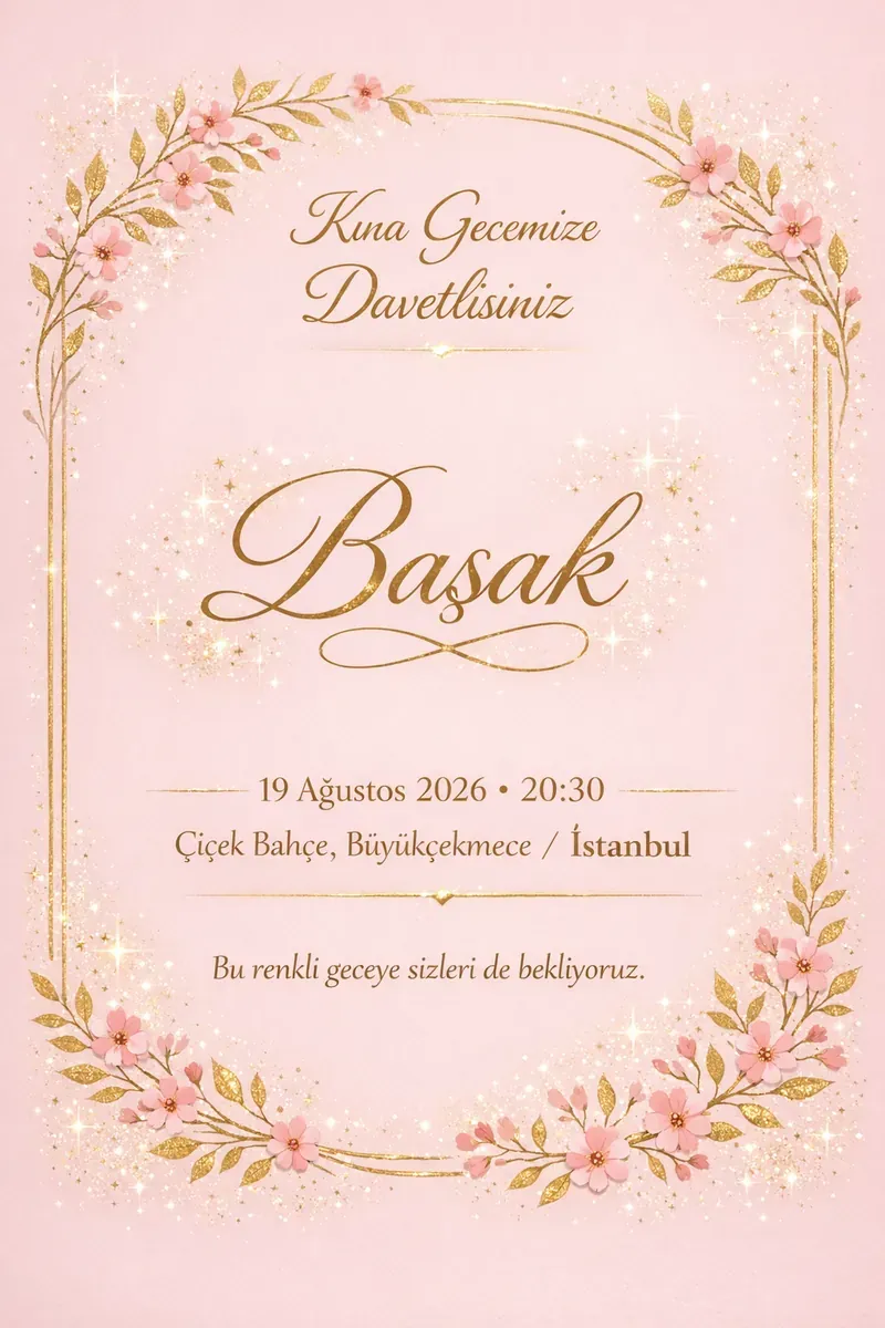 Pembe altın modern kına davetiyesi